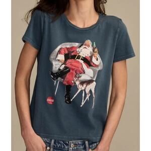 Lucky Brand Coca Cola Blue Santa Claus Boyfriend Graphic Tshirt US Womens XS